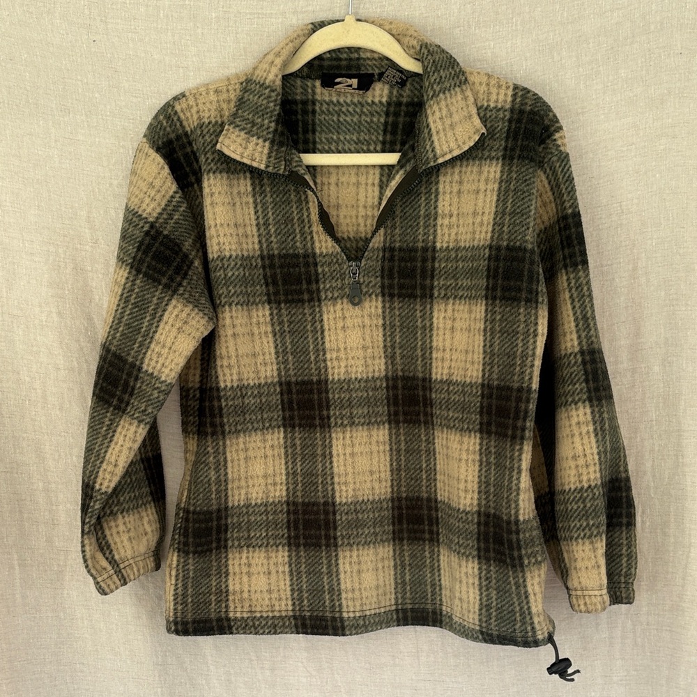 Forever 21 Plaid Half-Zip Sweater in Olive Green and Cream